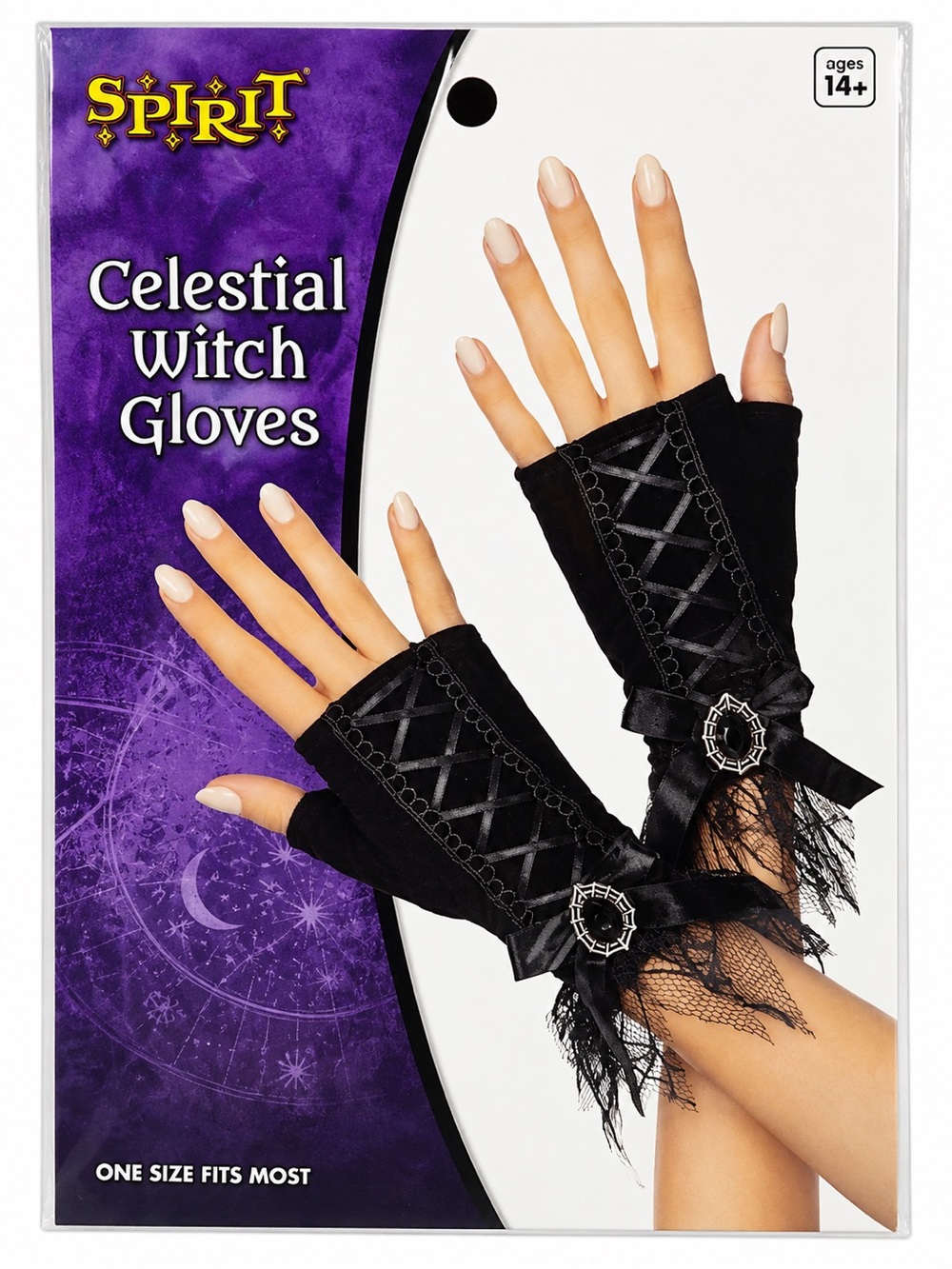 Spirit Halloween Celestial Witch Fingerless Gloves Black Lace Gothic Accessory